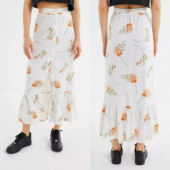 Urban Outfitters Selma Linen Ruffle Button Maxi Skirt Size XS - Picture 16 of 16